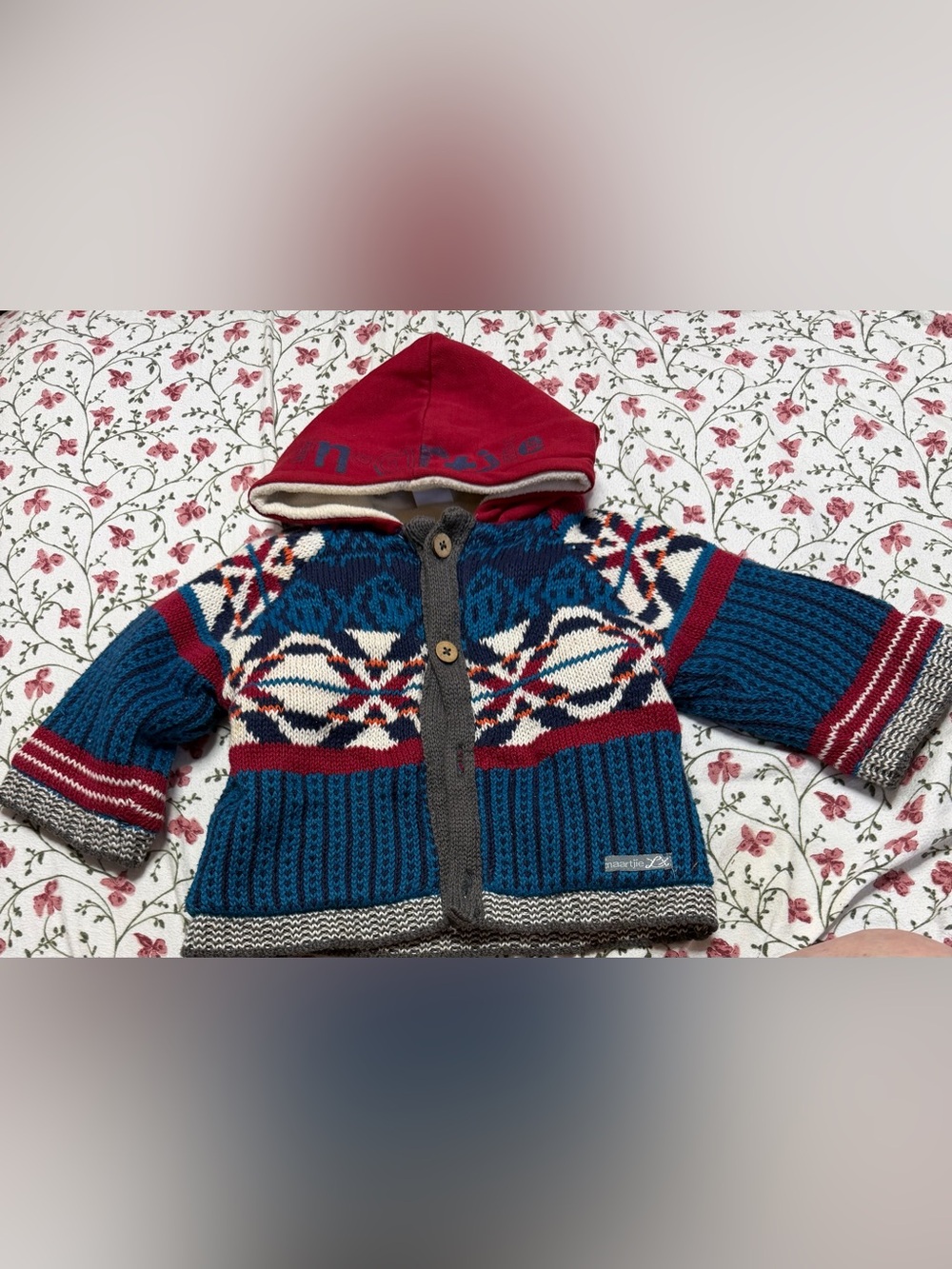 Naartjie Baby Red & Blue Hooded Knit Sweater Jacket Shacket